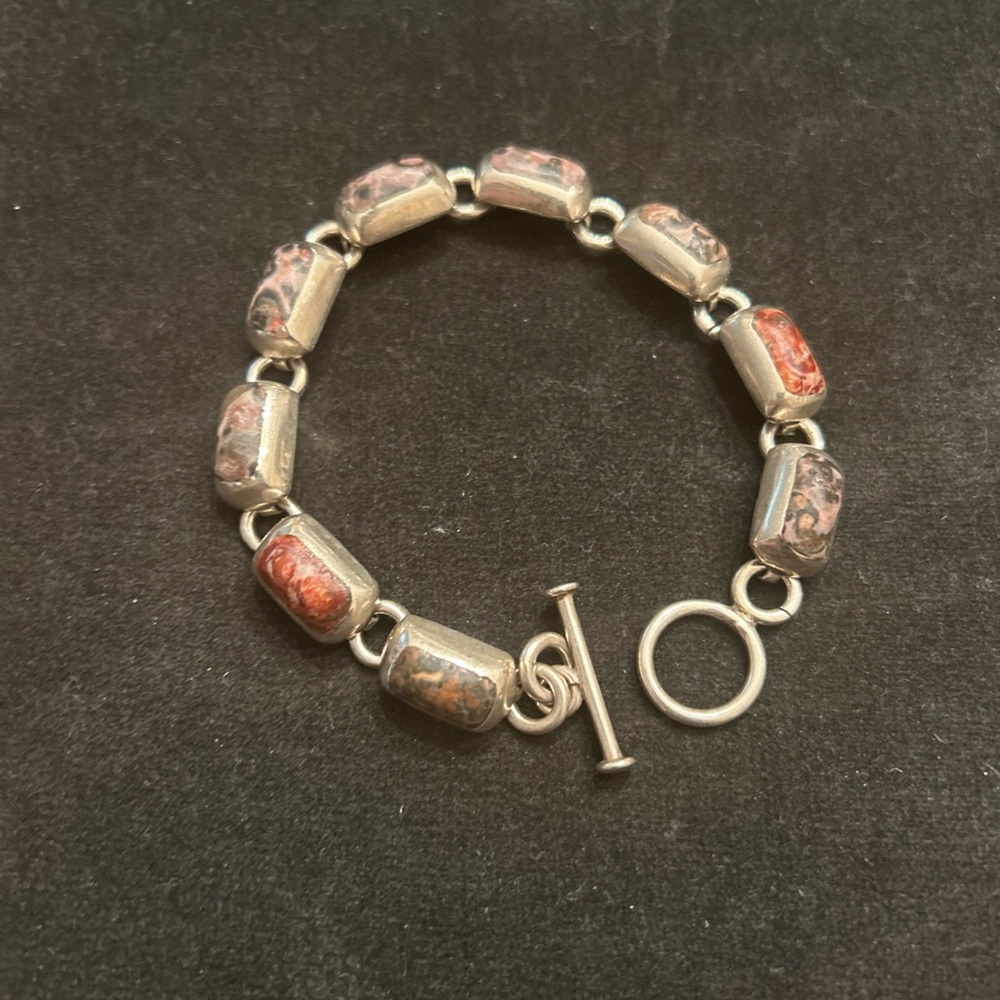 Silpada Silver Bracelet with Red and Gray Stones